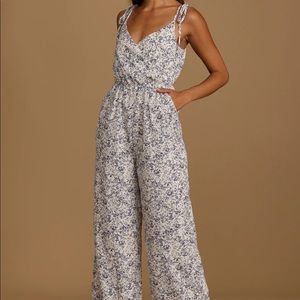 Lulus Blooming Bliss White Floral Print Tie-Strap Jumpsuit